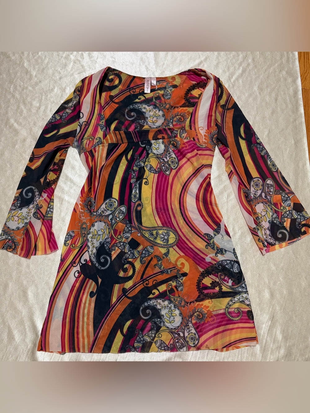 Vintage Y2K Sweet Pea by Stacy Frati Mesh Mini Dress Psychedelic Paisley medium